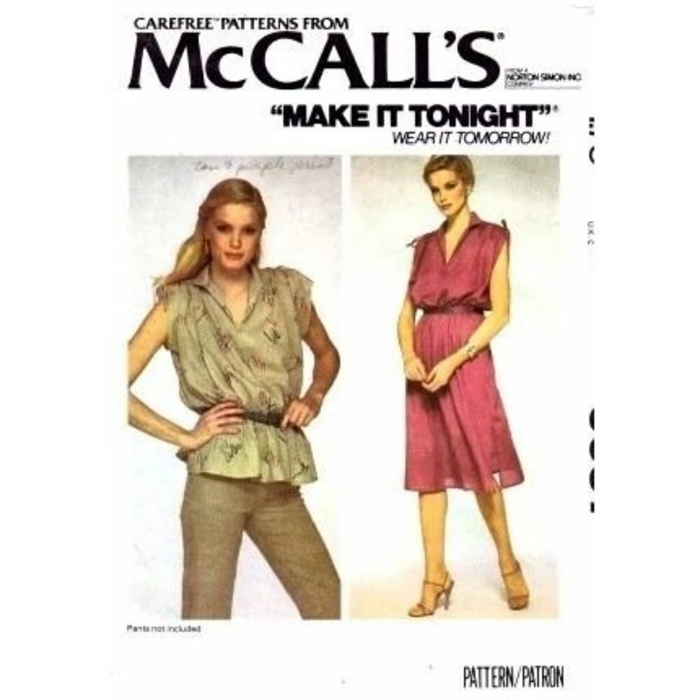 McCall's Sewing Pattern 6637 Misses Dress or‎ Top Size Small